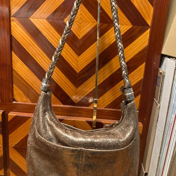 Brighton Handbags - Brighton Shoulder Bag Metallic Gold Copper Hobo Braided Strap Handbag Heart
